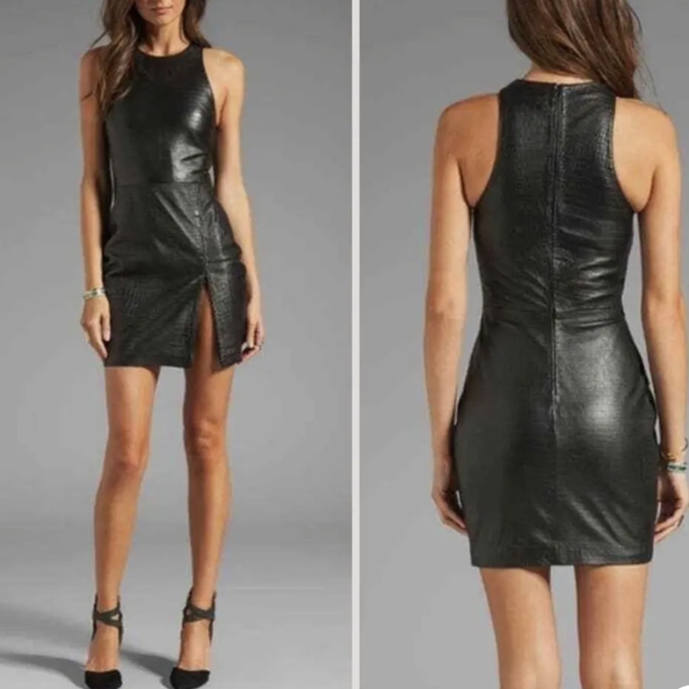 BEC & BRIDGE Sleeveless leather animal skin DressSize 6 Little Black dress